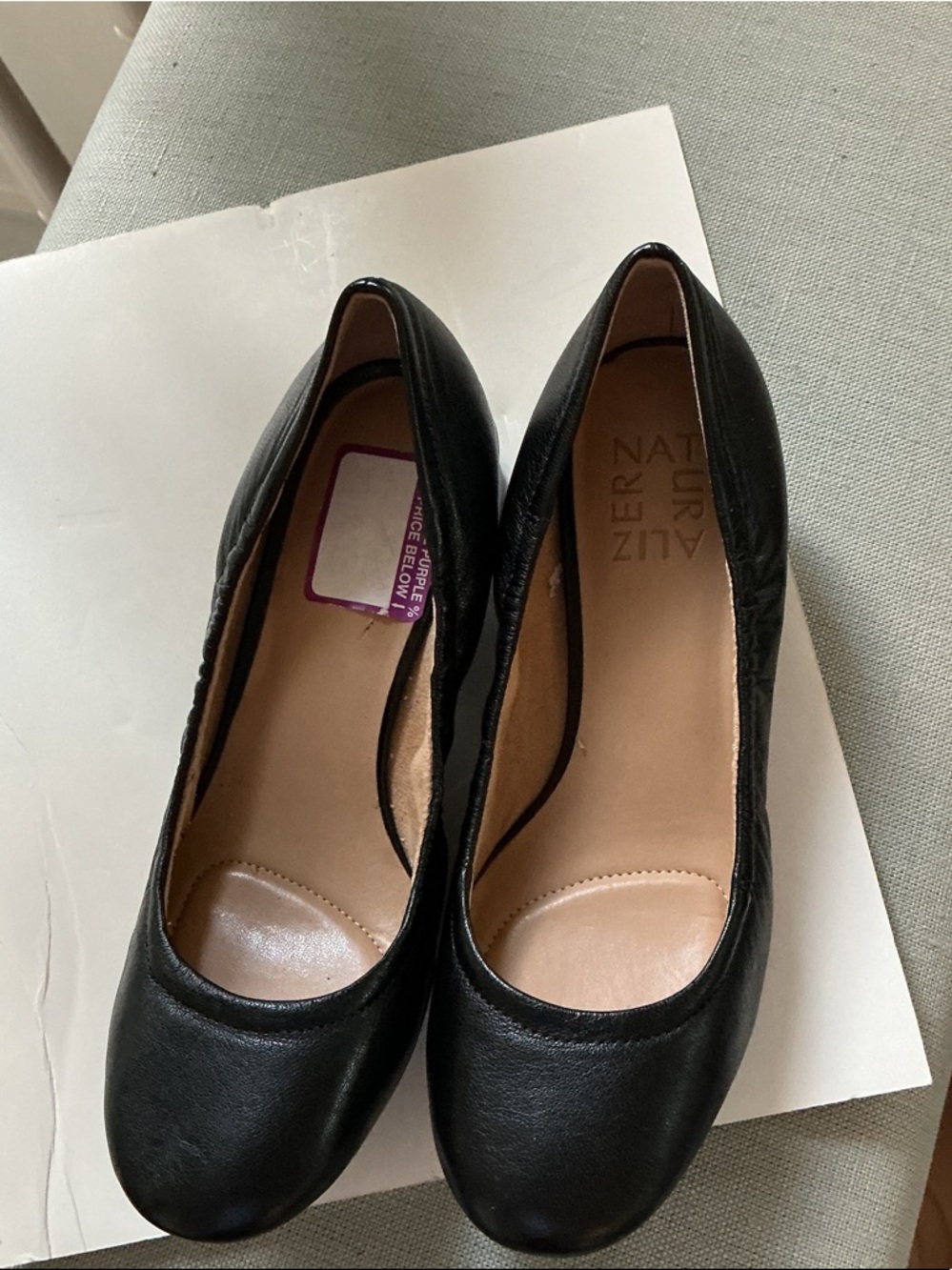 Naturalizer Black Leather Slip-On Ballet Shoes